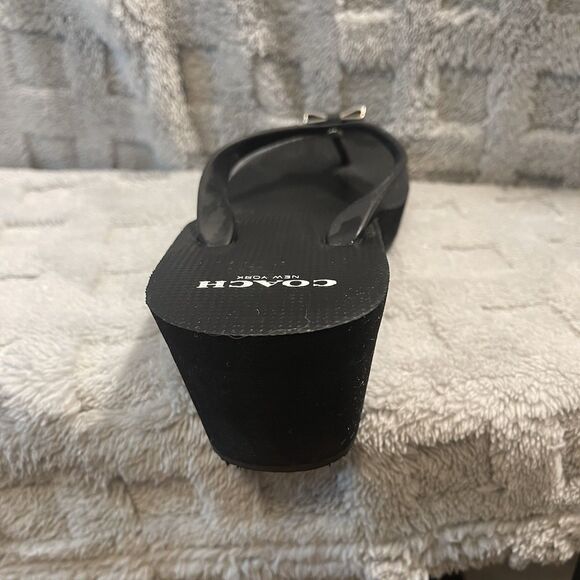 Coach Loralyn Black Wedge Thong Slip On Sandals Flip Flops Rubber Sz US 9B - Picture 10 of 16